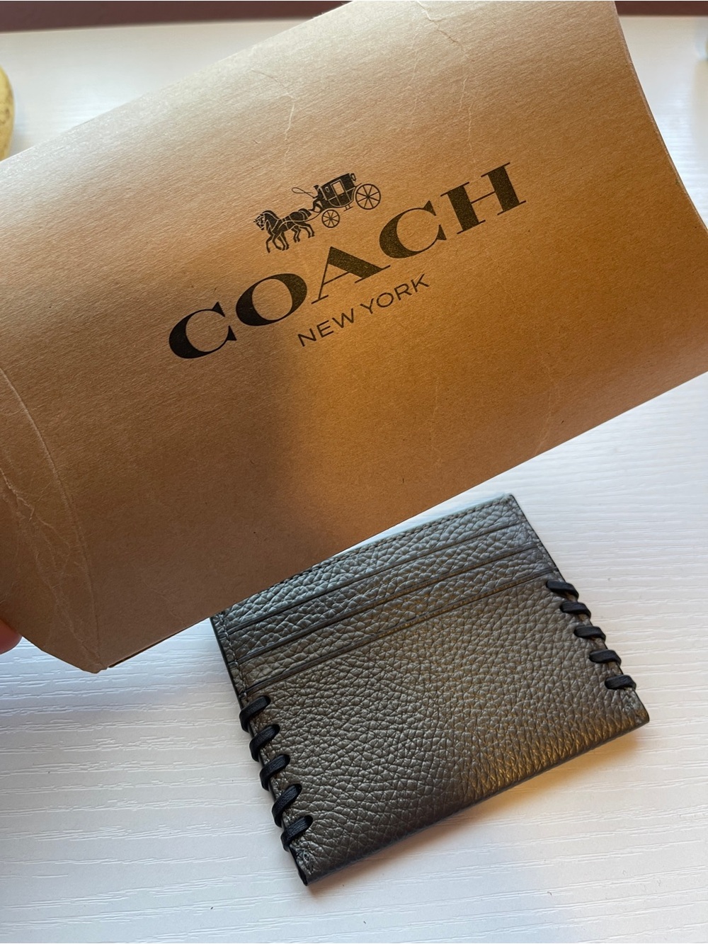 Coach Black Pebbled Leather Card Case with Whipstitch Sides - Picture 3 of 3